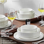 Stoneware Dinnerware Sets for 4 with Pasta Bowl, Onader 16 Piece Plates and Bowls Dish Set, Speckled Kitchen Dishware Dining Ware, Microwave & Dishwasher Safe - Cloud White