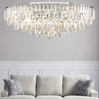 Chrome Crystal Chandelier for Dining Room, 40" Modern Round Luxury Chandeliers 7-Tier 17 Lights Large Adjustable Height Ceiling Hanging Pendant Light Fixture for Living Room Bedroom Foyer