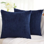 Simmore Decorative Throw Pillow Covers 24x24 Set of 2, Soft Natural Plush Flannel Double-Sided Fluffy Couch Pillow Covers for Sofa Living Room, Navy Blue