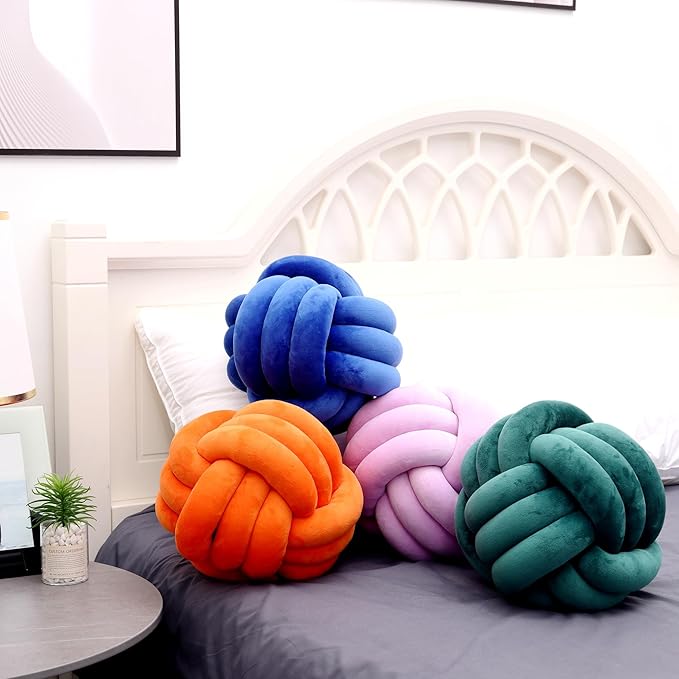Petrella Knot Pillows Ball Round Throw Pillows Home Decor Cushion Decorative Aesthetic Throw Pillows，Orange 8inch