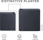 Kante 10 Inch Square Concrete Planter for Outdoor Indoor Home Patio Garden, Large Plant Pot with Drainage Hole and Rubber Plug, Charcoal