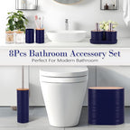 Bathroom Accessory Set,10 PCS Navy Blue Bathroom Set with Trash Can,Toothbrush Holder,Soap Dispenser,Toothbrush Cup,Vanity Tray,Soap Dish,Toilet Brush,Qtip Holders