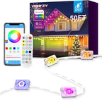 POOFZY Permanent Outdoor Lights for House,50ft RGB+IC Smart Outdoor Decor, 50 Scene Modes,App/Remote Control,IP67 Waterproof,for Christmas,Halloween,Daily & Holiday Party Decor,House Roof Lighting