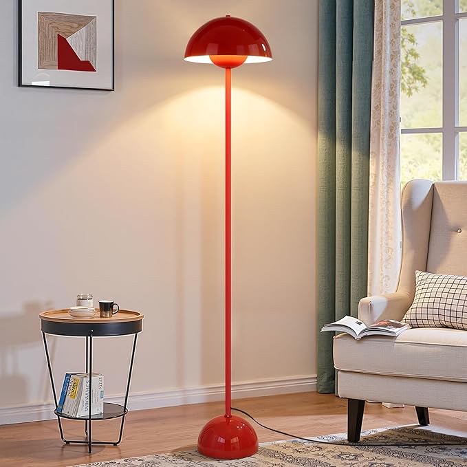 Red Floor Lamp for Living Room, 66'' Industrial Standing Lamp with Red Metal Shade&Base Reflecting Light Tall Lamp for Bedroom, Dark Red