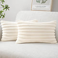 MIULEE Faux Fur Lumbar Christmas Decorative Throw Pillow Covers 12x20 Inch Set of 2, Modern Spring Home Decor Soft Plush Couch Pillows Cozy Fluffy Cushion Covers for Sofa Bed Beige