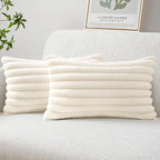 MIULEE Faux Fur Lumbar Christmas Decorative Throw Pillow Covers 12x20 Inch Set of 2, Modern Spring Home Decor Soft Plush Couch Pillows Cozy Fluffy Cushion Covers for Sofa Bed Beige