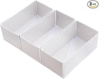 Clothes Drawer Organizer Set of 3 Raw White, 11' Dresser Drawer Dividers for Underwear Socks Undergarments, Small Storage Bins Wardrobe Closet