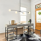 Modern Black Sputnik Chandelier for Dining Room L51” Mid Century Milk Glass Globe Ceiling Pendant Lighting Fixture Contemporary 4 Lights for Kitchen Island Bar Bedroom Home Office
