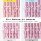 Seasonwood Pink Ruffle Shower Curtain - Girly Cute Button Farmhouse Style Fabric Blush Shower Curtain for Bathroom