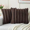 FUTEI Dark Coffee Decorative Throw Pillow Covers 18x18 Inch Set of 2, Square Soft Faux Rabbit Fur Big Striped Cushion Cover,Home Decor for Couch Sofa Bed Living Room