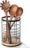 Utensil Holder for Kitchen Rotating Utensil Crock for Countertop, Cooking Utensil Organizer for Spatula with Rotatable Wooden Base