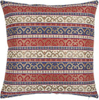 Kilim Throw Pillow Covers Red and Blue - 18 x 18 Inches Decorative Moroccan Pillows, Boho Room Decor for Couch, Bohemian Square Case for Farmhouse, Ethnic Shams, Aztec, Patio, Porch