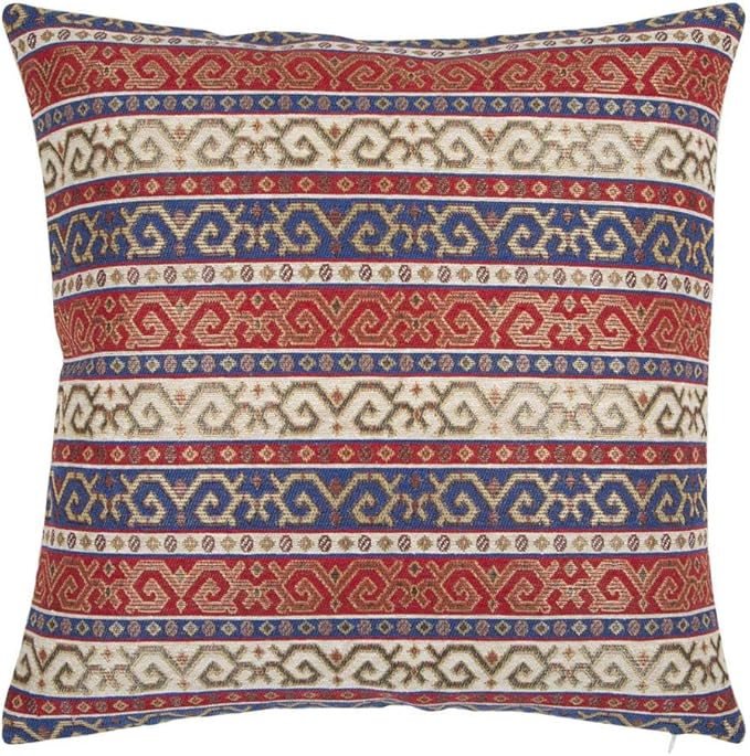 Kilim Throw Pillow Covers Red and Blue - 18 x 18 Inches Decorative Moroccan Pillows, Boho Room Decor for Couch, Bohemian Square Case for Farmhouse, Ethnic Shams, Aztec, Patio, Porch