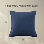 Sunbrella Decorative Outdoor Water Repellent Throw Pillows with Inserts, Set of 4, 16" x16" Pillows for Patio, Backyard, Bed, Couch, and Patio Furniture, Specrtum Indigo