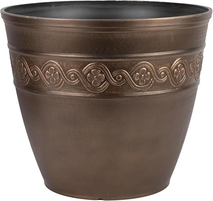 Classic Home and Garden Corinthian Resin Planter Pot - Outdoor & Indoor Plant Pot - Round Planter for Plants & Flowers (13" Oil Rubbed Bronze, Pack of 1)
