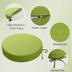 idee-home Outdoor Bistro Chair Cushions, 15”x15”x 3” Thick Outdoor Round Seat Cushions Set of 4 with Ties, Waterproof Round Patio Furniture for Garden