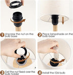 6.3in Bedside Table Lamp for Bedroom, Minimalist Nightstand Lamp with Round Fabric Linen Shade,Study Reading Desk Lamp for Kids Room, Night Table Lamp for Living Room, College Dorm, Home, Office
