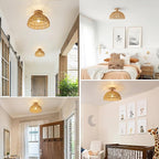 2 Packs Boho Light Rattan Chandelier Ceiling Lighting Fixtures Boho Lamp Shade Flush Mount Ceiling Light Hand-Woven Small Chandelier for Hallway Bedroom Kitchen Nursery Lights