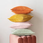 MIULEE Decorative Throw Pillow Covers for Couch Bed Livingroom 16x16 Inch Set of 2 Pink Boho Accent Throw Pllows Broadside Striped Patchwork Soft Corduroy Pillowcases
