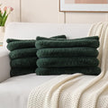 FUTEI Dark Green Decorative Throw Pillow Covers 12x20 Inch Set of 2, Square Soft Faux Rabbit Fur Big Striped Cushion Cover,Home Decor for Couch Sofa Bed Living Room