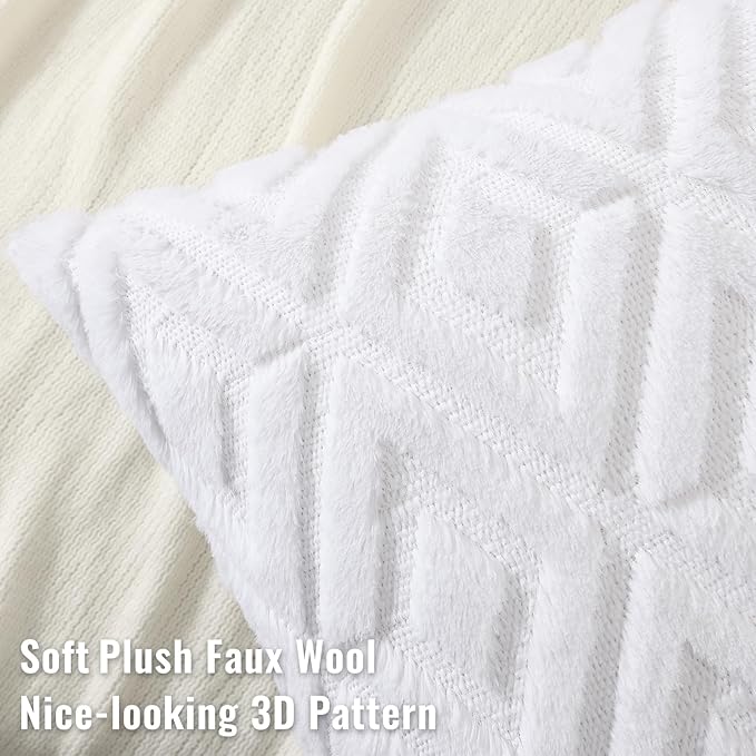 decorUhome Couch Throw Pillow Covers 20x20 Set of 2, Decorative Soft Plush Faux Wool Neutral Accent Pillow Covers for Bed Sofa Living Room, Pure White
