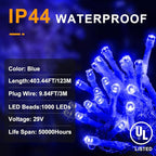 KNONEW 403ft 1000 LED String Lights Outdoor Christmas Light 8 Modes & Timer Fairy Lighting Plug in Waterproof for Xmas Yard Tree Wedding Party Holiday Decorations (Blue)