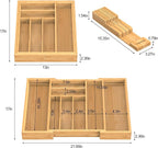 Bamboo Kitchen Drawer Organizer, Expandable Utensil Organizer with Removable Knife Block, Cutlery Tray Holder with Divider, Adjustable Silverware Organizer, Wood Tableware Dividers Storage
