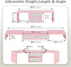 TEAMIX Pink Dual Monitor Stand Riser with 2 Drawers - Length and Angle Adjustable Double Corner Desk Shelf Organizer 37 inch for 2 Laptop/PC/Screen/TV (2 Drawers - 8''H)