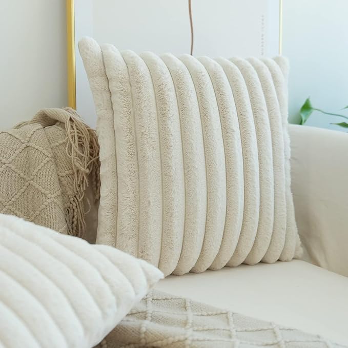 JOJUSIS Pack of 2 Faux Fur Plush Decorative Throw Pillow Covers Couch Cushion Case Soft Pillowcases (Beige, 22 x 22-Inch)