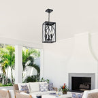 15.7'' Outdoor Pendant Light for Porch 3-Lights Metal Black Outdoor Chandelier Exterior Hanging Porch Light Fixtures w/Clear Glass, Outside Pendant Lantern for Front Door Entryway, E12 Base
