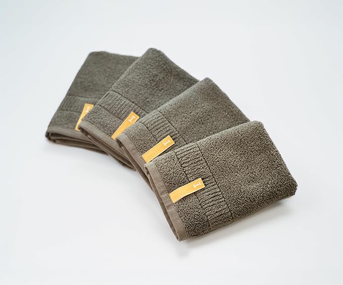 【Proof of Purity】 Wash Cloth, 7.1 x 7.1 inch, 100% Organic Cotton, OliveGreen(Marked as Dark Gray),Double-Ply Yarn 30/2, Oeko-Tex Class 1, Loop-Dense, Made in Japan,Pack of 4
