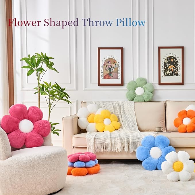 Daisy Pillow, Cute Flower Shaped Decorative Plush Pillow, 15.7In - Perfect for Sofa, Couch, Bed & Reading Tent