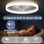 23.6'' Ceiling Fan with Light, Upgraded Low Profile Fan, Flush Mount Ceiling Fan, 6 Speeds, Dimmable LED, App & Remote Control, Quiet DC Motor, for Bedroom, Living Room, F115 White