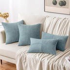 MIULEE Dusty Blue Corduroy Pillow Covers Pack of 2 Boho Decorative Spliced Throw Pillow Covers Soft Solid Couch Pillowcases Cross Patchwork Textured Cushion Covers for Living Room Bed Sofa 16x16 inch