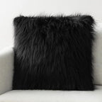 Phantoscope Faux Fur Solid Decorative Pillow Cover Fluffy Throw Pillow Mongolian Luxury Fuzzy Pillow Case Cushion Cover for Bedroom and Couch, Black 26 x 26 Inches, Pack of 1