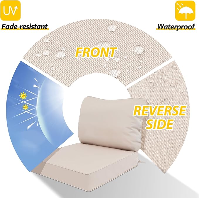 AAAAAcessories Outdoor Deep Seat Cushions, Waterproof, Fade-Resistant Patio Furniture Replacement Cushions, 23.5" x 25.5" x 5" + 23.5" x 19", Set of 4, Khaki Beige