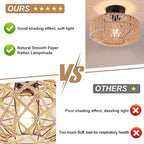 Boho Rattan Ceiling Light Fixture, Mini Rattan Chandelier Lighting Fixture, Hand Woven Ceiling Light Fixtures for Hallway Bedroom Kitchen Entryway Living Room