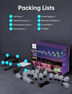 APPECK Smart Outdoor String Lights, 50ft RGBW Outdoor Patio Lights with 15 LED Bulbs, Extendable, 111 Scene Modes, IP65 Waterproof Lighting for Outside, Halloween Decor, Works with Alexa