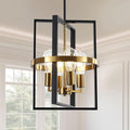 Small Black and Gold Chandelier for Dining Room, 4-Light Modern Pendant Lights Adjustable Geometric Industrial Rustic Foyer Lighting Fixtures for Entryway Living Room Kitchen Island Hallway