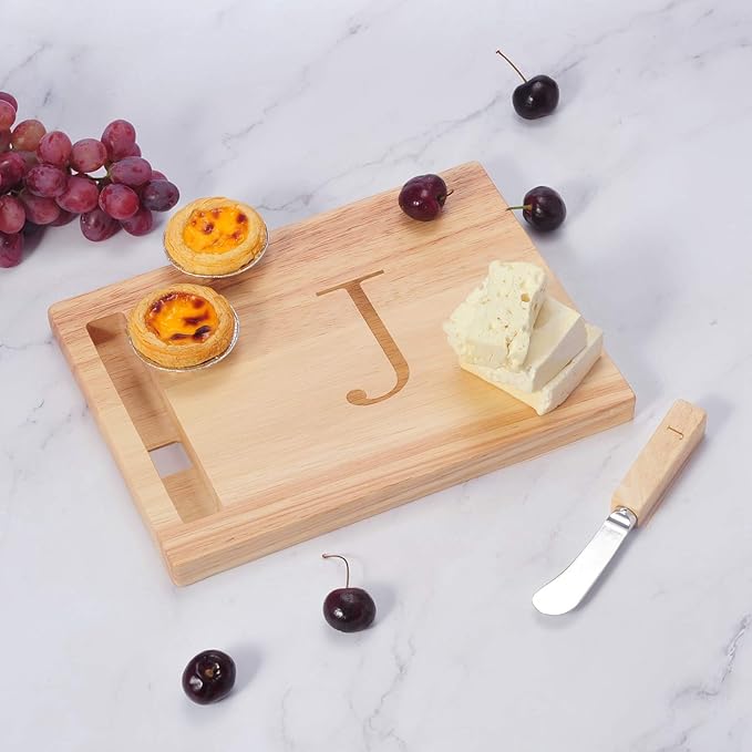 Miicol Wood Charcuterie Board, Monogram Cheese Board 10 Inch, Personalized Initial Cutting Board with Spreader, Unique Housewarming Gift, Ideal for Kitchen, Home, Letter J