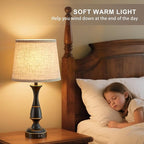 Luvkczc Touch Table Lamps Set of 2, 22" Tall Bedside Lamps with Dual USB A Ports, 3 Way Dimmable Nightstand Lamps for Bedroom, Living Room, Office, Black Lamps with Beige Lampshade, Bulb Included
