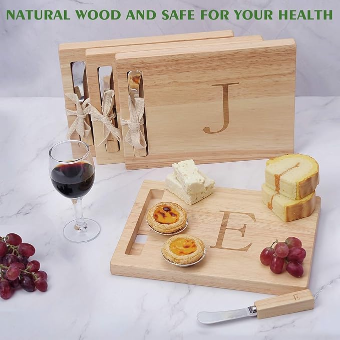 Miicol Wood Charcuterie Board, Monogram Cheese Board 10 Inch, Personalized Initial Cutting Board with Spreader, Unique Housewarming Gift, Ideal for Kitchen, Home, Letter E
