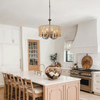 LynPon 17.7" Black Rattan Boho Chandeliers Light Fixtures, 6-Light Farmhouse Hand-Woven Pendant Light with Wicker Shade, Vintage Coastal Hanging Light for Dining Room Living Room Kitchen Hallway