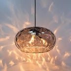 Large Glass Pendant Lighting, 14" Hammered Lampshade Hanging Lamp, 3-Light Matte Black Chandelier for Dining Living Room Kitchen Island (Smoked Grey Glass Shade, 14 Inches)