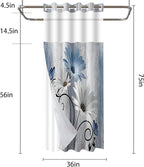 Muuyi Blue Watercolor Floral Shower Curtain,No Hook Shower Curtain,Polyester Shower Curtains with Snap in Fabric,Sheer Top Window for Bathroom Decor,Waterproof & Washable,36W x 75L Inch