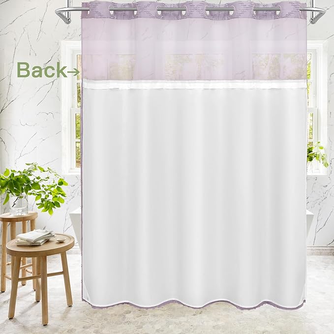 Boho Lavender Woven Fabric Shower Curtain 72 x 80 Modern Farmhouse, No Hooks Tufted Chevron Striped Shabby Chic Textured, Minimalist Cloth Curtain for Bathroom, Hotel Decor