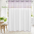 Boho Lavender Woven Fabric Shower Curtain 72 x 86 Modern Farmhouse, No Hooks Tufted Chevron Striped Shabby Chic Textured, Minimalist Cloth Curtain for Bathroom, Hotel Decor