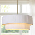 LamQee Large Modern Fabric Chandelier, 2-Layer 23.6inch Drum Light Fixture Gold Haning Ceiling Pendant Light with Adjustable Height for Dining Room Living Room Bedroom Kitchen Island