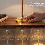 20.5'' Tall Cordless Boho Rattan Table lamp, 5200-mAh Rechargeable Battery, 3-Level Brightness Dimmable, Build-in LED 320 Lumen Max, for Bedside Restaurant Resort Hotel Dining Table
