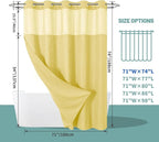Yellow No Hook Waffle Weave Shower Curtain with snap-in Liner Replacement, 230GSM Waterproof Fabric Hotel Shower Curtain Set for Bathroom, Through Mesh Top Window,71Wx74H